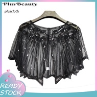 Women Cape Crochet Lace All-match Mesh Summer Beaded Sequin Shrug Flapper Dress Shawl for Party