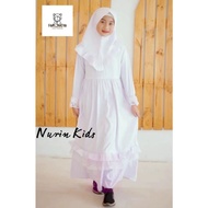 White Syar'i Children's Gamis, Nurin Model, Hijab Set, Ages 2 - 15 Years
