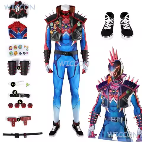 Game Mv Rivals Cospaly Spider Cos Man Punk Cosplay Costume Full Set Jumpsuit Vestcoat Shoes Men Hall