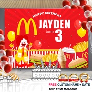 Birthday Banner / Birthday Backdrop / Hari Jadi - Burger / French Fries
