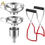 4Pcs Stainless Steel Canning Funnel Canning Jar Lifter w/ Grip Handle for Wide Regular Jars Mason Ja