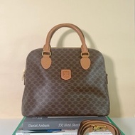 Celine中古凱旋門啡色皮革貝殼包手提斜背包 原裝肩帶日本Vintage