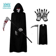 [nvnrbso] Halloween Grim Reaper Costume Set Skeleton Gloves Sickle Prop for Photo Props