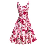 Retro 1950s Summer Print Buttonless Sleeveless A- Line Dress for Dance Party Cross-Border Knee-Lengt