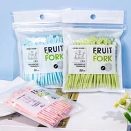 (BOW) 50-piece Food Grade Plastic Fruit and Fork Skewers Set - Cute Pastel Color Multipurpose Skewer