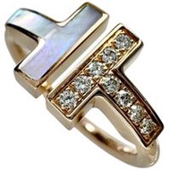 蒂芬妮 (TIFFANY & Co.) 10號戒指，白色貝殼鑲嵌鑽石，18K玫瑰金，4.2克，女士款，二手