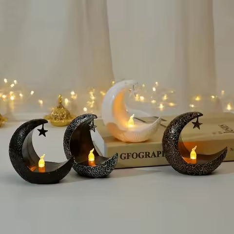 1pc Middle East Eid al Fitr Star Moon Electronic Candlestick Arab Ramadan Candle Night Light Home Re