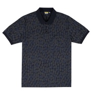 camel active Men Short Sleeve Polo-T in Regular Fit with Allover Print in Navy Blue Cotton Jersey 9-280AW23PRT1090