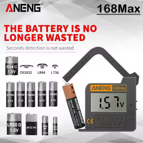 AA/AAA/1.5V/9V/C/D 168Max Digital Battery Universal Tester Digital 3.7V Lithium Battery CR2032/LR44 