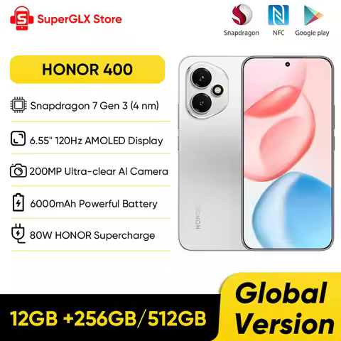 New HONOR 400 5G Smartphone Global Version Snapdragon 7 Gen 3 6.55" AMOLED Display 200MP Dual Camera