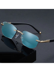 1入無框中性款防藍光老花眼鏡，度數：0.00至+4.00，綠色鏡片，防曬，時尚裝飾眼鏡Royal