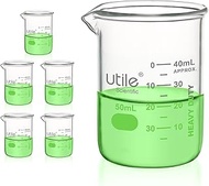 Utile 5pcs of Heavy Duty Glass Beakers, Vol.50m(1.7oz), Borosilicate 3.3 Glass with Double Scaled Pr