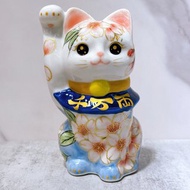 【富士櫻舞】日本清水燒招財貓 | 色繪 富士櫻