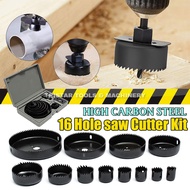 16pc Hole Saw Cutting Set Drilling Tool for PVC| Wood| Gypsum Board 19-127mm 3/4/5' Hole Saw Drill B