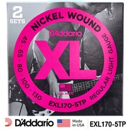 DAddario® EXL170-5TP ชุดสายกีตาร์สุดคุ้ม สายกีตาร์เบส 5 สาย จำนวน 2 ชุด แบบนิกเกิล ของแท้ 100% (Ligh