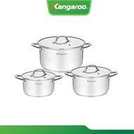 [LIVE X KANGAROO] 201 stainless steel pot set, 0.5mm thick, 5 bottoms 16-20-24 Kangaroo KGIP3B4E