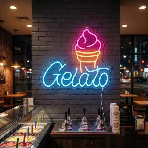 Gelato LED Neon Sign,Custom Ice Cream Cone Neon Light,Gelato Bar Ice Cream Shop Dessert Shop Wall De