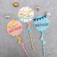 Round Card Birthday Cake Insert Card (Blue/Pink/White) | Birthday Card Insert/Happy Birthday Flag In