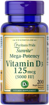 [Puritan's Pride] Vitamin D(D3) 5000IU 200 capsules for strong bones
