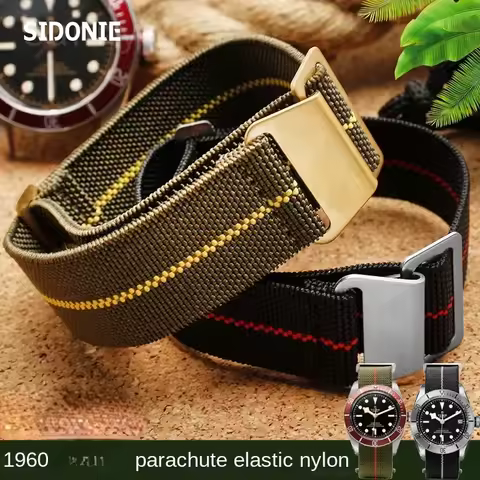 60's French Troops Parachute Elastic Nylon WatchBand Man's Universal SmartWatch Wrist Strap 20mm 21m