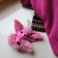 Miniature pink Fennec Fox, fabric keychain ,kawaii fox, fox plush