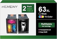 HEMEINY 63XL Refillable Ink Cartridges Compatible with Hp OfficeJet 3830 3832 3836 4650 4652 4655 4656 4658 5200 5230 5252 5260 Envy 4520 4510 4517 4521 4523 4525 4528 DeskJet 1110 2130 3600 Printer