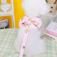 Mesh Dog Harness Girls&Boys Bear Pattern Dog Harness Vest Puppy Cat Bowtie Vests Leash Set For Small