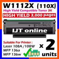 2x W1112A 110A W1112X 110X Compatible Laser Toner For HP Laserjet 108 108A 108w HP 136 MFP 136a MFP 