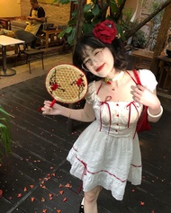 ALITTLE Girls Heart Pure Desire ชุดเจ้าหญิงผ้าฝ้ายแขนสั้นคอกลมฤดูร้อนชุด