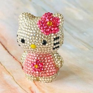 日本 水晶公仔 粉色經典Hello Kitty 手工黏 收藏古董 施華洛世奇