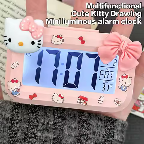 Sanrio Hello Kitty Alarm Clock Cartoon Mini Kitty Cat Noctilucent Alarms Clocks Dormitory Desktop Or