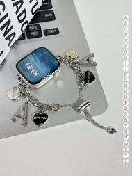 1 ชิ้น สายนาฬิกาเงินรูปหัวใจสไตล์ตัวอักษร A-Z ที่ใช้กับ Apple Watch Ultra/SE/Series 10/9/8/7/6/5/4/3