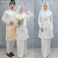 ✎♘♛✼Baju Kurung Pahang Moden Arra warna Putih Off White Couple Set Sedondon Nikah Sanding Pengantin 