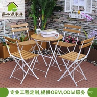 Table Chair Courtyard Small Table Chair Outdoor Set Folding Furniture Plastic Wood Outdoor Balcony C