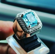 Cincin Berlian Aquamarine Platinum Pria Fashion Perhiasan Kawin Krista