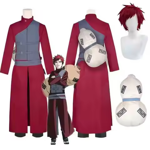 Anime Gaara Cosplay Costume Sand Waterfall Fifth Kazekage Outfit Red Wig Ninja Tattoo Sticker Set Ha
