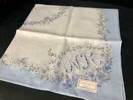 0807 🌺 NINA RICCI 淡藍花禮 日本製 手帕 絲巾 領巾 方巾