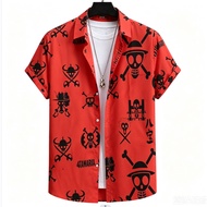 678MALL One Piece Print Cos Anime Skull Hawaiian Shirt Short Sleeve Casual Wear
