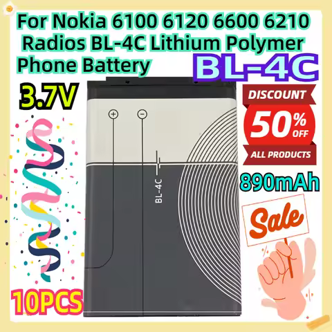 For Nokia 6100 6120 6600 6210 Radios BL-4C 3.7V 890mAh Lithium Polymer Phone Battery 10Pcs
