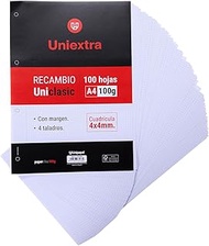 Unipapel 53390900 Refill Pack, 100 Sheets, Squared, 4 x 4, A4, 100 g, PaperClas, 100 g, Uniextra - U