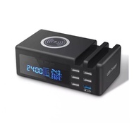 (SG shop) Digital clock wireless charger 6 USB ports 45W 8A multi usb fast charging station w quick charge 3.0