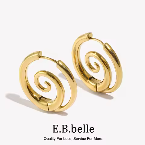 E.B.belle Spiral Snail Earrings Tarnish Free Silver Color 18K Gold Plated Earrings for Women 316L St