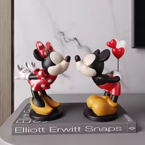 2pcs Mickey Mouse Minnie Mouse Statue Cartoon Mickey Minnie Kissing Sculpture Lovers Home Desktop We