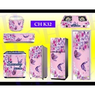 MESIN 1 Door &amp; 2 Door Refrigerator Stickers, Stoves, Air Conditioners, Washing Machines, WC Doors With PINK Floral &amp; Butterfly Motifs Code KR32