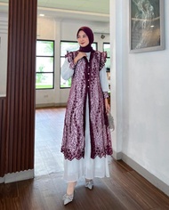 Leonia Dress Set Outer Brokat Two in One Fashion Wanita Outfit Lebaran Warna Putih Terbaru