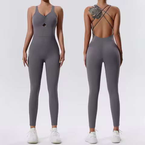 TRY TO BN Sports Jumpsuit Gym Women Back Cross Breathable High Strength Fitness Workout One Piece Bo