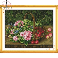 Cross Stitch Complete Set Fruit Basket Printed Unprinted Aida Fabric Canvas 11CT 14CT Stamped Counted Cloth Simple For KIds Beginner Small Size Lover Gift DIY Needlework Handmade Embroidery Home Room Decor Sewing Kit