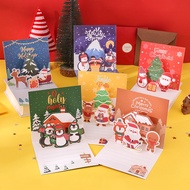 Creative 3D Pop-Up Cartoon Christmas Greeting Card with Envelope X-Mas Holiday Party Gift Card