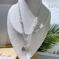 天然白水晶球項鏈 規格24公釐 搭配天然膠花 5公釐白水晶珠