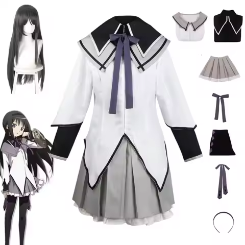 Anime Akemi Homura Cosplay Costume Fighting Uniform Wig Magical Girl Puella Magi Madoka Magica Homur